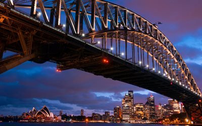 A Ponte Do Porto De, Sydney Opera House, noite, Austr&#225;lia, Sydney
