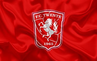 Twente FC, 4K, Dutch football club, logo, emblem, Eredivisie, Dutch soccer championship, Enschede, Netherlands, silk texture