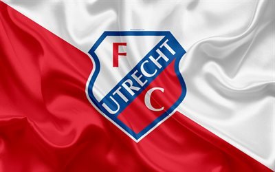 Utrecht FC, 4k, Dutch football club, Utrecht logo, emblem, Eredivisie, Dutch football championship, Utrecht, Netherlands, silk texture