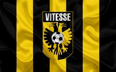 SBV Vitesse, 4K, Dutch football club, logo, emblem, Eredivisie, Dutch football championship, Arnhem, Netherlands, silk texture, Vitesse FC