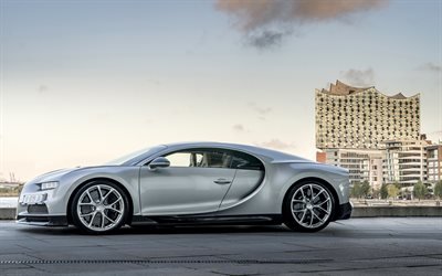 Bugatti Chiron, 4k, 2017 auto, hypercars, grigio Chiron, supercar, Bugatti