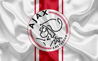 AFC Ajax, 4K, Dutch football club, logo, Ajax emblem, Eredivisie, Dutch football championship, Amsterdam, Netherlands, silk texture, Ajax FC