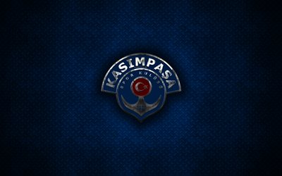 Kasimpasa, 4k, logo in metallo, arte creativa, squadra di calcio turco, emblema, blu, metallo, sfondo, Istanbul, Turchia, calcio