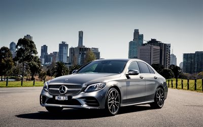 Mercedes-Benz C-Class, 2018, W205, AMG, silver new C-class, exterior, front view, German cars, Mercedes
