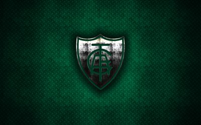 Am&#233;rica Mineiro, 4k, logo de metal, arte creativo, Brasile&#241;o, club de f&#250;tbol de la Serie a, con el emblema de metal verde de fondo, Belo Horizonte, Minas Gerais, Brasil, el f&#250;tbol, el Am&#233;rica Futebol Clube
