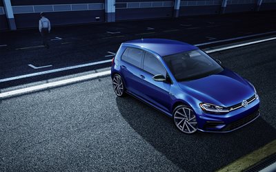 Volkswagen Golf R, pista de rolamento, 2018 carros, hatchback, carros alem&#227;es, azul Golf R, Volkswagen