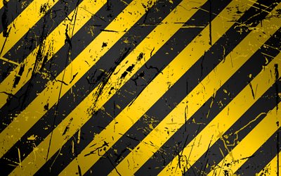 4k, yellow and black lines, grunge, art, caution stripes, creative, caution lines