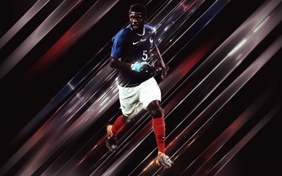 Samuel Umtiti, creative art, ter&#228;t tyyli, Ranskalainen jalkapalloilija, Ranskan jalkapallomaajoukkue, Ranska, sininen luova tausta, jalkapallo, Umtiti