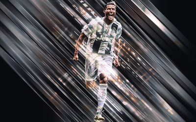 Hristiyan Ronaldo, yaratıcı sanat, stil, Portekizli futbolcu, Juventus, İtalya, Serie A striker, CR7, D&#252;nya Futbol yıldızı, gri yaratıcı arka plan, futbol bı&#231;akları