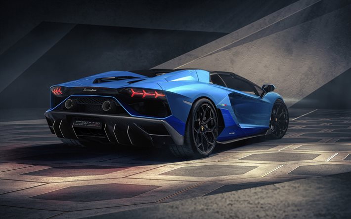 2022, Lamborghini Aventador LP780-4 Ultimae Roadster, vue arri&#232;re, LP780-4, supercar bleu, hypercar, voitures de sport italiennes, Lamborghini