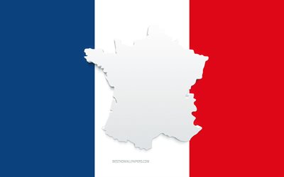 Francia mappa silhouette, bandiera della Francia, silhouette sulla bandiera, Francia, 3d Francia mappa silhouette, bandiera Francia, Francia mappa 3d