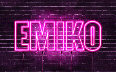 Happy Birthday Emiko, 4k, pink neon lights, Emiko name, creative, Emiko Happy Birthday, Emiko Birthday, popular japanese female names, picture with Emiko name, Emiko