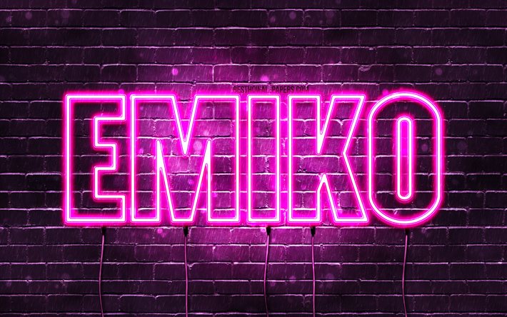 Feliz cumplea&#241;os Emiko, 4k, luces de ne&#243;n rosas, nombre Emiko, creativo, Emiko Feliz cumplea&#241;os, cumplea&#241;os Emiko, nombres femeninos japoneses populares, imagen con el nombre Emiko, Emiko