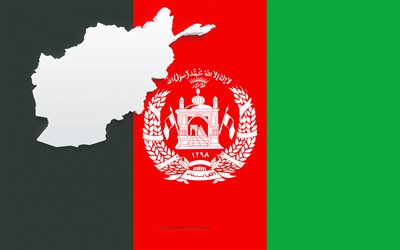 Silhouette de carte de l&#39;Afghanistan, drapeau de l&#39;Afghanistan, silhouette sur le drapeau, Afghanistan, silhouette de la carte de l&#39;Afghanistan en 3d, carte de l&#39;Afghanistan en 3d