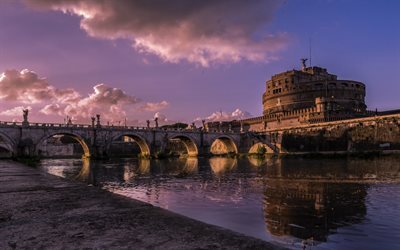 Castle Saint Angel, Saint Angel bridge, Rome, Italy, river Tiber