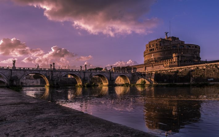 Kale Saint Angel, Aziz Melek K&#246;pr&#252;s&#252;, Roma, İtalya, nehir Tiber