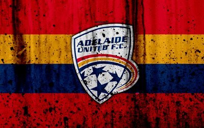 4k, FC Adelaide United, grunge, Lig, futbol, futbol kul&#252;b&#252;, Avustralya, Adelaide United, grunge taş doku, Adelaide United FC