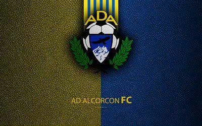 ANNONS-Alcorcon, 4k, Spansk Fotbollsklubb, l&#228;der konsistens, logotyp, LaLiga2, Andra Divisionen, Alcorc&#243;n, Spanien, fotboll