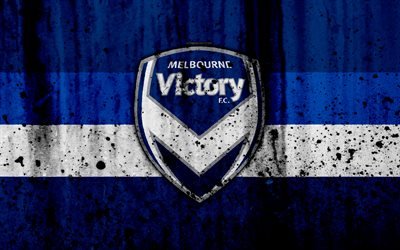 4k, FC, Melbourne Victory, grunge, Lig, futbol, futbol kul&#252;b&#252;, Bir Avustralya, logo, taş doku, Melbourne Victory FC