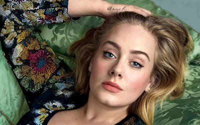 Adele, 4k, retrato, tatuaje en la mano, la cantante Brit&#225;nica, Adele Laurie Blue Adkins