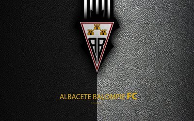Albacete Balompie FC, 4K, Club de F&#250;tbol espa&#241;ol, de textura de cuero, logotipo, LaLiga2, Segunda Divisi&#243;n, Albacete, Espa&#241;a, f&#250;tbol