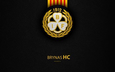 Brynas IF, 4k, Swedish hockey club, SHL, leather texture, logo, Swedish Hockey League, Gavle, Sweden, hockey, Elitserien