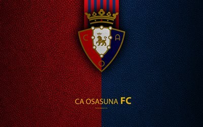 CA Osasuna FC, 4K, Clube De Futebol Espanhol, textura de couro, logo, LaLiga2, Segunda Divis&#227;o, Pamplona, Espanha, futebol
