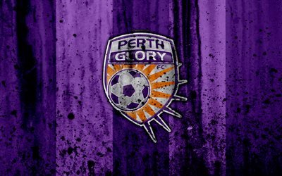 4k, FC Perth Glory, el grunge, el a-League, f&#250;tbol, club de f&#250;tbol, Australia, Perth Glory, logotipo, la piedra, la textura, el Perth Glory FC