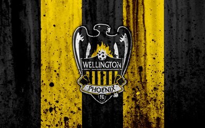 4k, FC Wellington Phoenix, grunge, Campionato di serie A, soccer, football club, Australia, Wellington Phoenix, logo, pietra, texture, Wellington Phoenix FC
