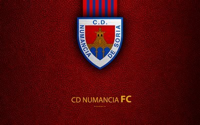 FC Numancia, 4K, Spanish Football Club, leather texture, logo, LaLiga2, Segunda Division, Soria, Spain, Second Division, football