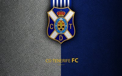 CD Tenerife FC, 4K, squadra di Calcio spagnola, texture in pelle, Tenerife, logo, LaLiga2, Segunda Division, Santa Cruz de Tenerife, Spagna, Seconda Divisione, calcio