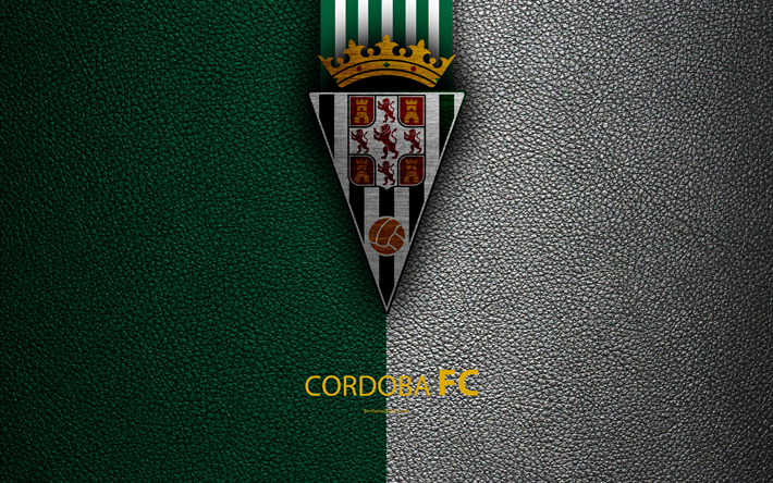FC C&#243;rdoba, 4K, Clube De Futebol Espanhol, textura de couro, logo, LaLiga2, Segunda Divis&#227;o, C&#243;rdoba, Espanha, futebol
