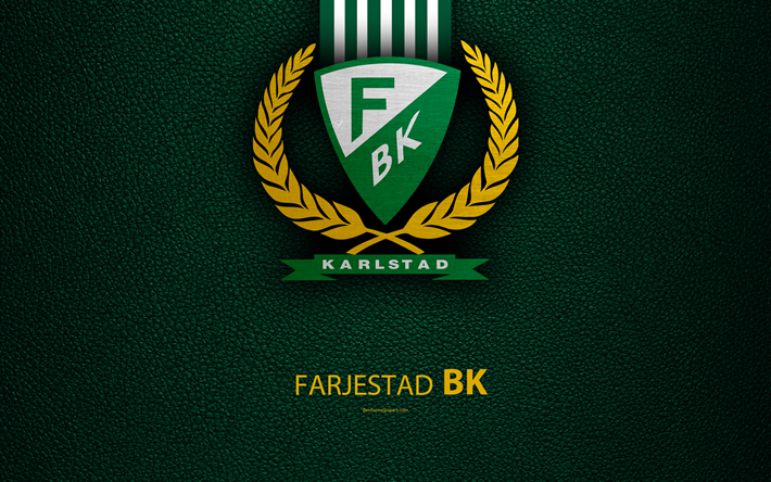 Farjestad BK, HC, 4k, Swedish hockey club, SHL, leather texture, logo, Swedish Hockey League, Karlstad, Sweden, hockey, Elitserien