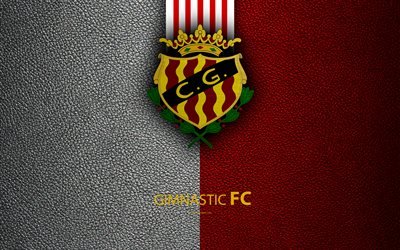 Gimnastic FC, 4K, Spanish Football Club, leather texture, logo, LaLiga2, Segunda Division, Tarragona, Spain, Second Division, football, Gimnastic de Tarragona