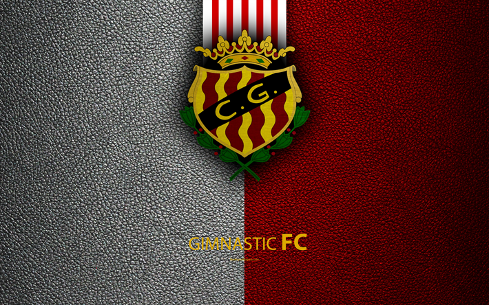 Gimnastic FC, 4K, Spanish Football Club, leather texture, logo, LaLiga2, Segunda Division, Tarragona, Spain, Second Division, football, Gimnastic de Tarragona