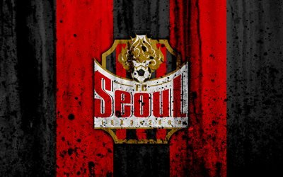 4k, FC Seoul, grunge, K-League Classic, soccer, football club, South Korea, Seoul, art, stone texture, Seoul FC