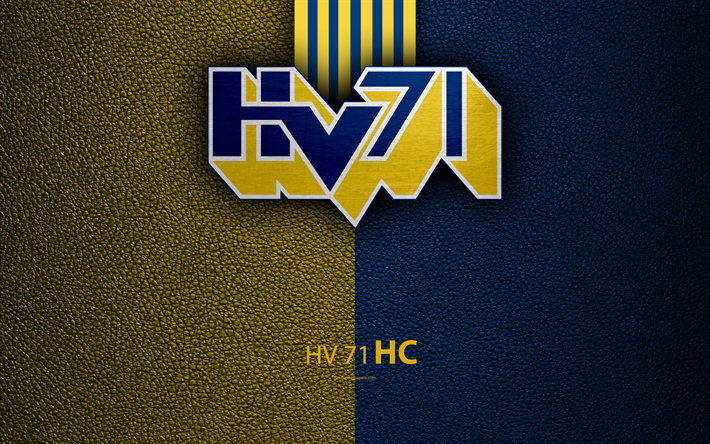 HV71, HC, 4k, Swedish hockey club, SHL, leather texture, HV71 logo, Swedish Hockey League, Jonkoping, Sweden, hockey, Elitserien