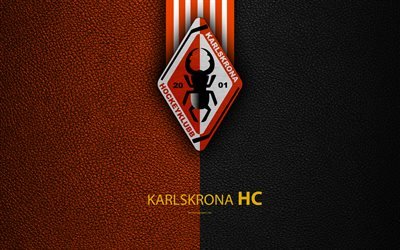 Karlskrona HC, 4k, Swedish hockey club, SHL, leather texture, logo, Swedish Hockey League, Karlskrona, Sweden, hockey, Elitserien