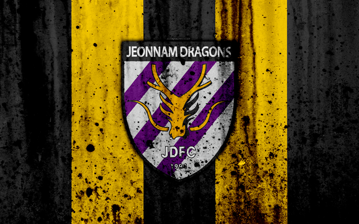 4k, le FC Jeonnam Dragons, grunge, K-League Classic, football, club de football, la Cor&#233;e du Sud, Jeonnam Dragons, l&#39;art, la texture de pierre, Jeonnam Dragons FC