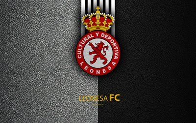 Leonesa FC, 4K, Spanish Football Club, leather texture, logo, LaLiga2, Segunda Division, Leon, Spain, Second Division, football, Cultural y Deportiva Leonesa
