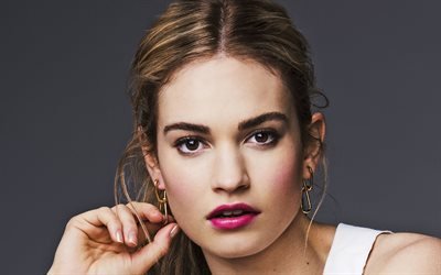 4k, Lily James, portrait, Hollywood, english actress, beauty, blonde, beautiful girl