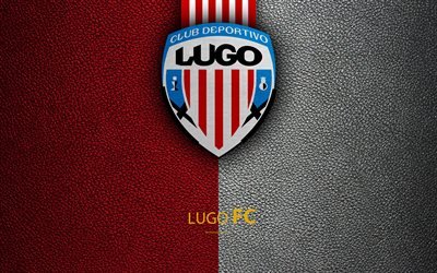CD Lugo FC, 4K, Club de F&#250;tbol espa&#241;ol, de textura de cuero, logotipo, LaLiga2, Segunda Divisi&#243;n, Lugo, Espa&#241;a, f&#250;tbol
