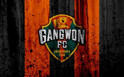 4k, FC Gangwon, grunge, K-League Classic, soccer, football club, South Korea, Gangwon, art, stone texture, Gangwon FC
