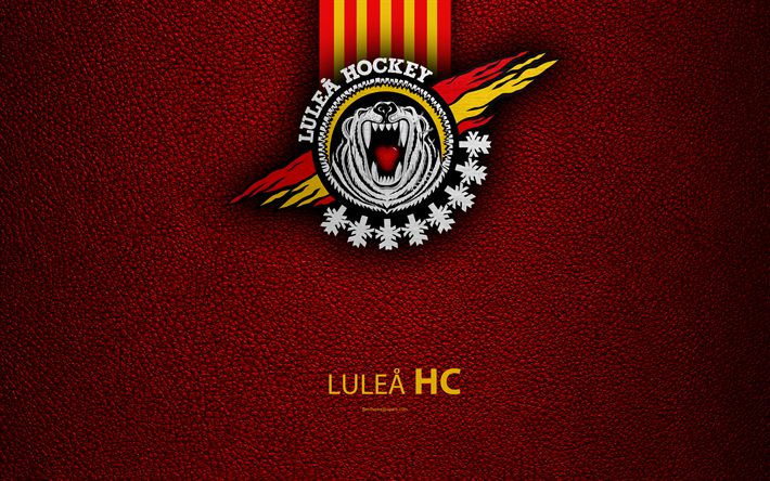 Lulea HC, 4k, Swedish hockey club, SHL, leather texture, logo, Swedish Hockey League, Lule&#229;, Sweden, hockey, Elitserien