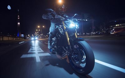 Yamaha MT-09 SP, night, 2018 bikes, rider, new MT-09, Yamaha