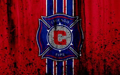 4k, FC Incendio de Chicago, grunge, de la MLS, el arte, la Conferencia del este, club de f&#250;tbol de estados UNIDOS, Chicago Fire, de f&#250;tbol, de piedra textura, logotipo, Chicago Fire FC