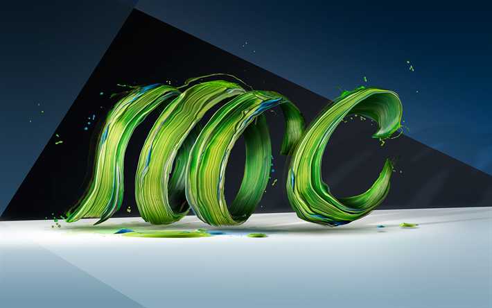 green waves, 3d art, abstract waves, curves, creative