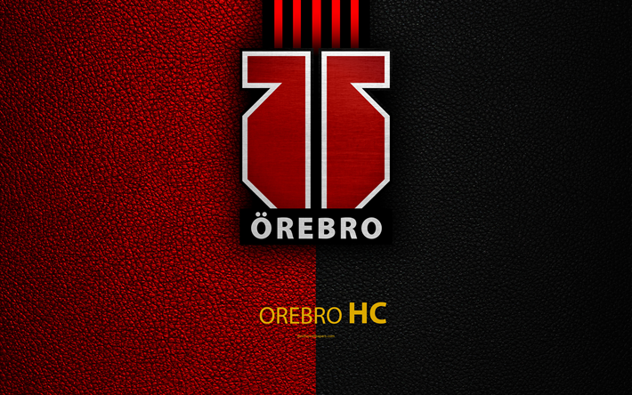 Orebro HC, 4k, Swedish hockey club, SHL, leather texture, logo, Swedish Hockey League, Orebro, Sweden, hockey, Elitserien