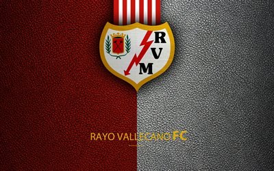 FC Rayo Vallecano, 4K, Spanish Football Club, leather texture, logo, LaLiga2, Segunda Division, Madrid, Spain, Second Division, football