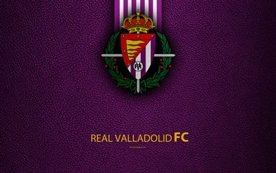 Real Valladolid FC, 4K, Spanish Football Club, leather texture, logo, LaLiga2, Segunda Division, Valladolid, Spain, Second Division, football